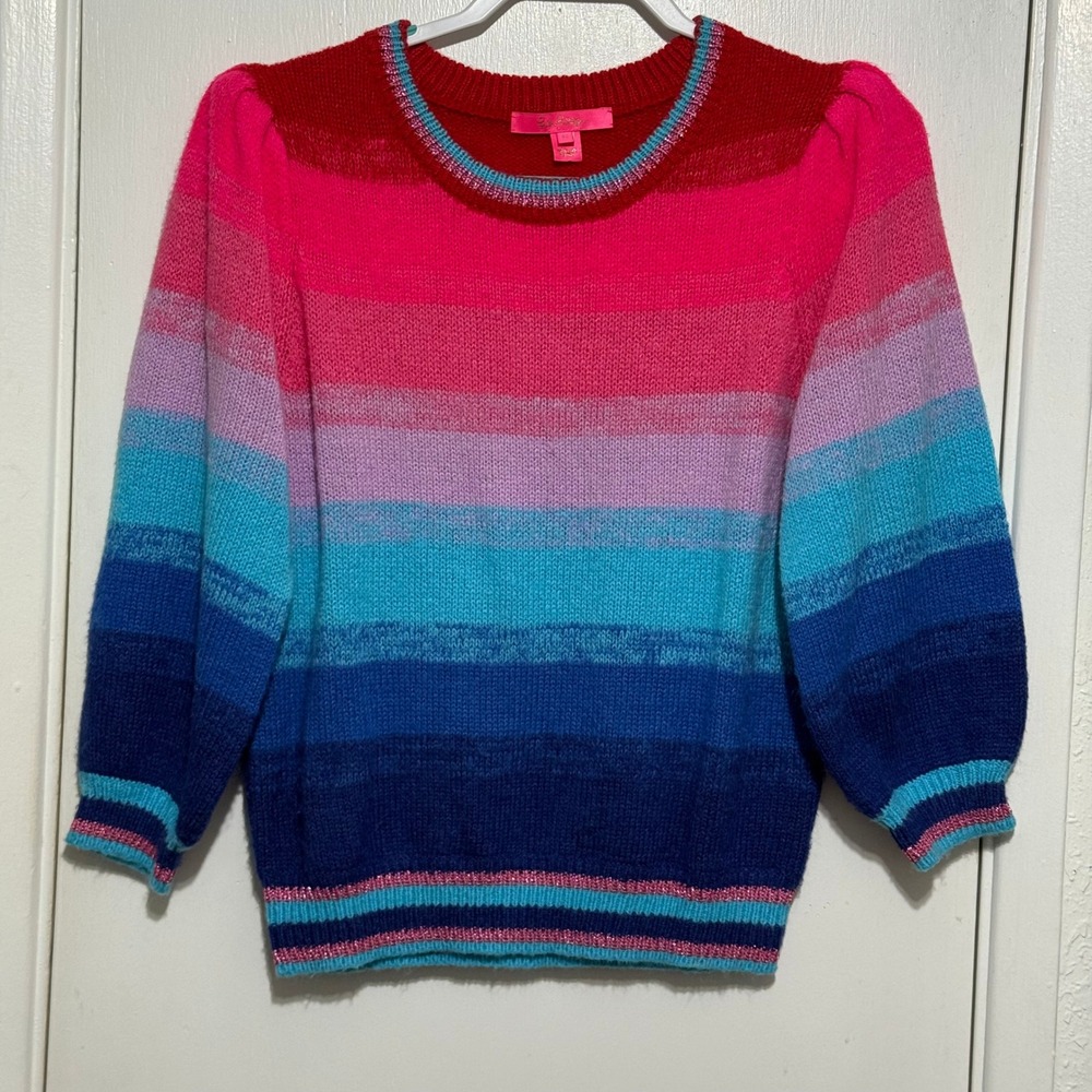 Lilly Pulitzer Women's Sweater Ruby Red Ombre Sunset Stripe Crewneck Medium